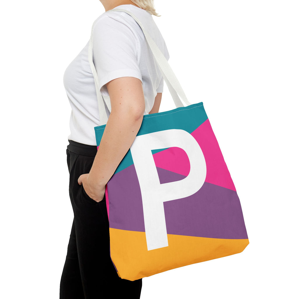 Monogram 'P' Colorblock Tote Bag — Personalized Initial P Shoulder Tote