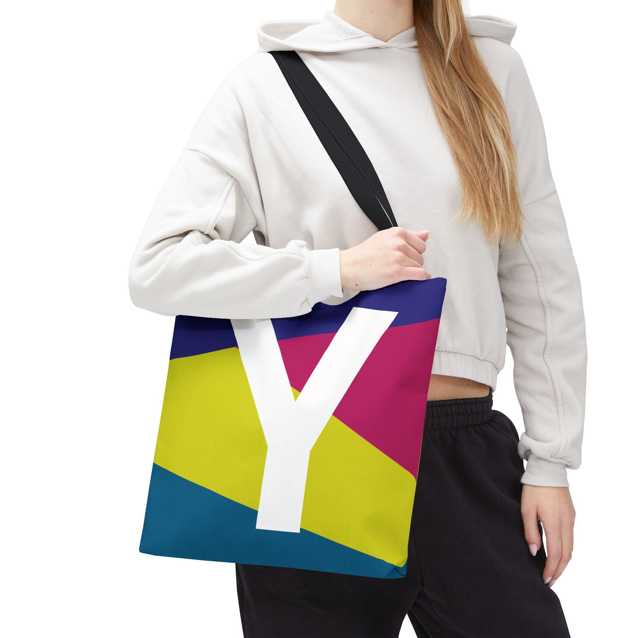 Monogram 'Y' Colorblock Tote Bag — Personalized Initial Y Shoulder Tote
