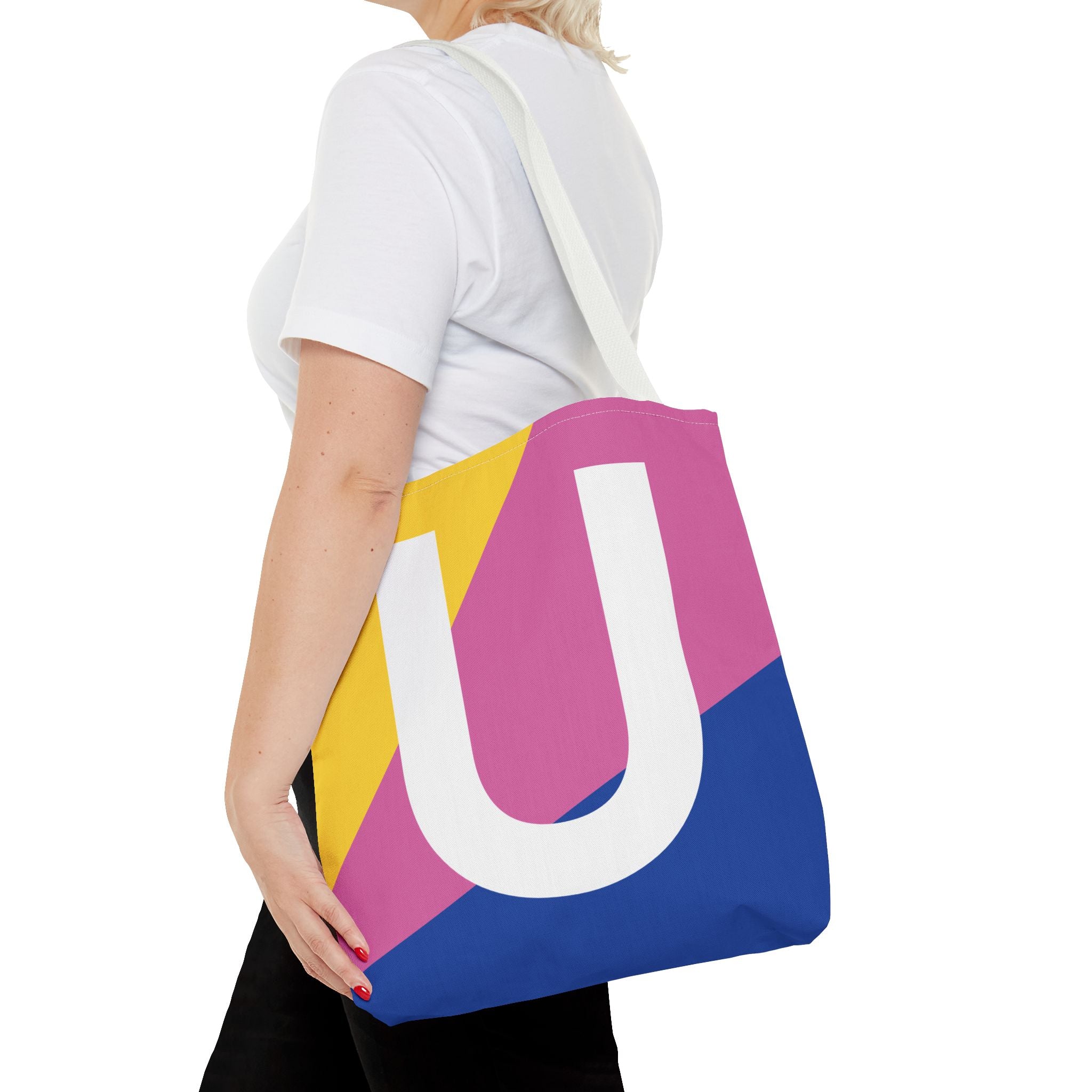 Monogram 'U' Colorblock Tote Bag — Personalized Initial U Shoulder Tote
