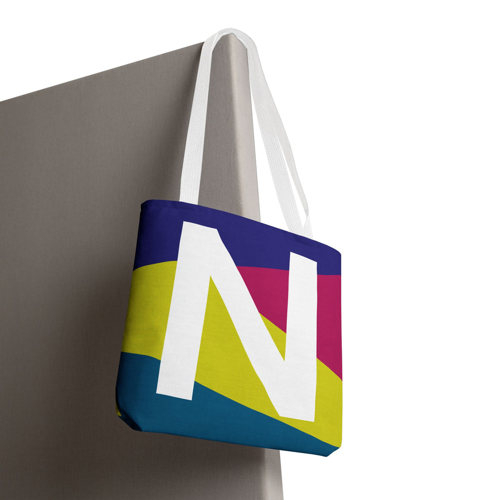 Monogram 'N' Colorblock Tote Bag — Personalized Initial N Shoulder Tote
