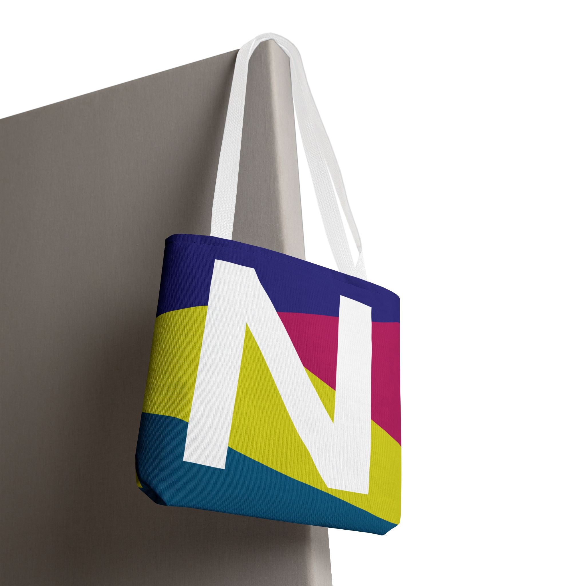 Monogram 'N' Colorblock Tote Bag — Personalized Initial N Shoulder Tote