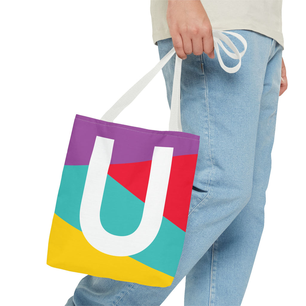 Monogram 'U' Colorblock Tote Bag — Personalized Initial U Shoulder Tote