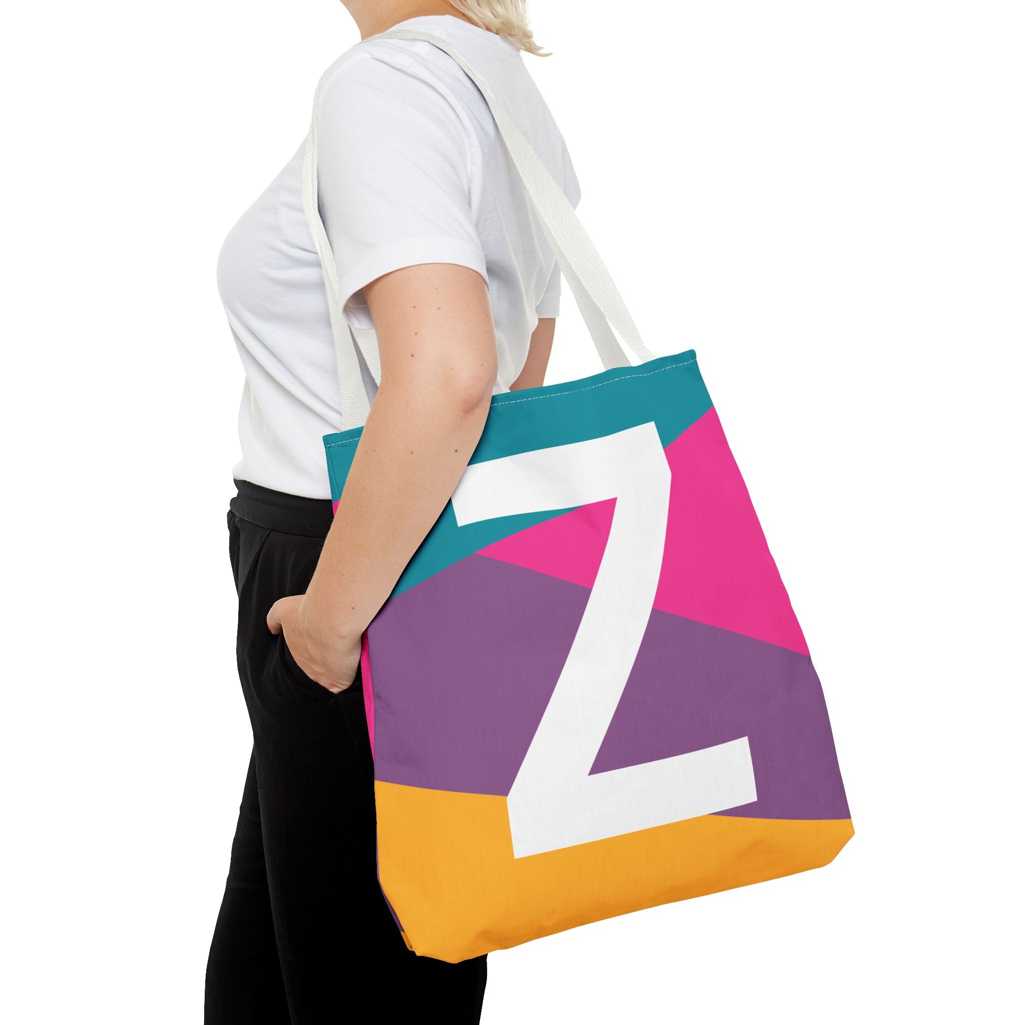 Monogram 'Z' Colorblock Tote Bag — Personalized Initial Z Shoulder Tote