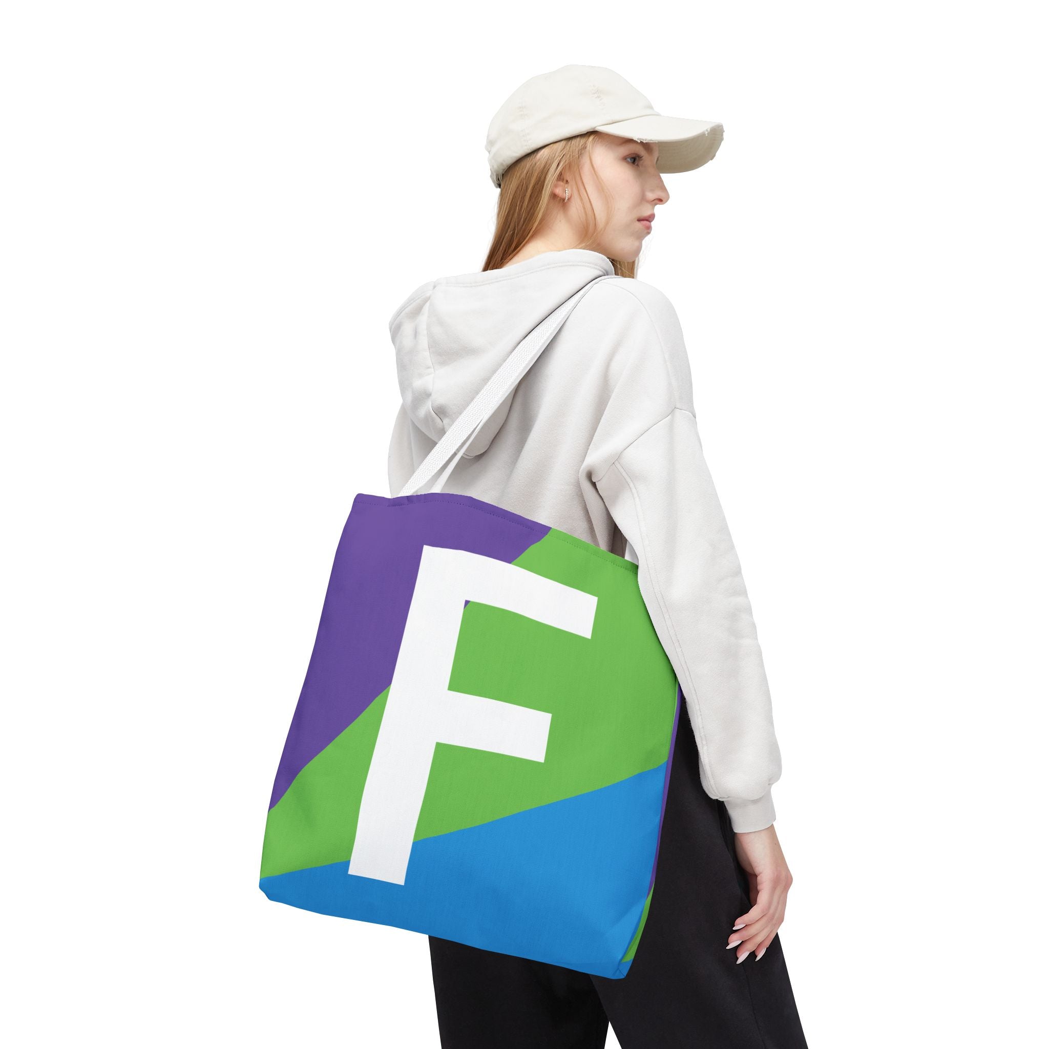 Monogram 'F' Colorblock Tote Bag — Personalized Initial F Shoulder Tote
