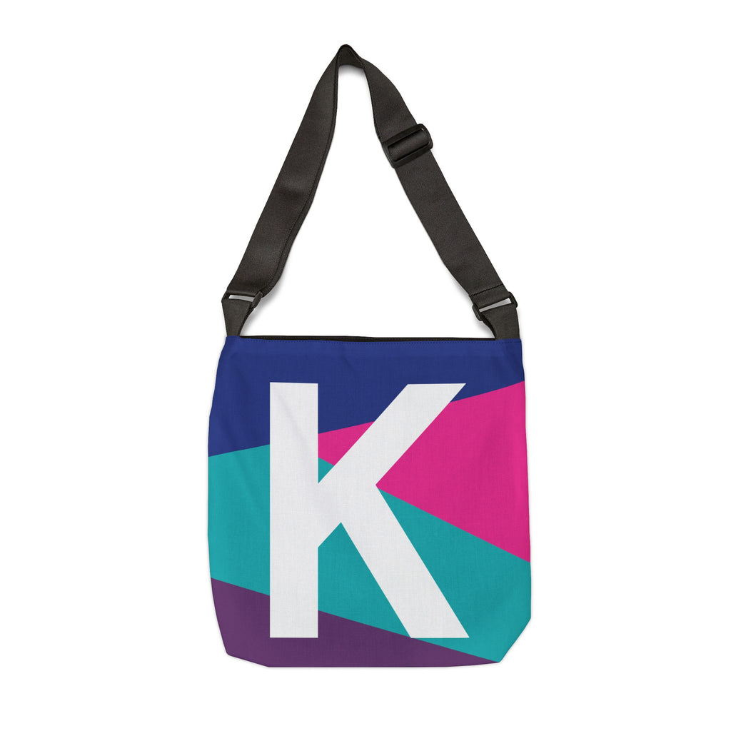 Initial Letter 'K' Colorblock Adjustable Tote Bag — Monogram Alphabet Shoulder Bag