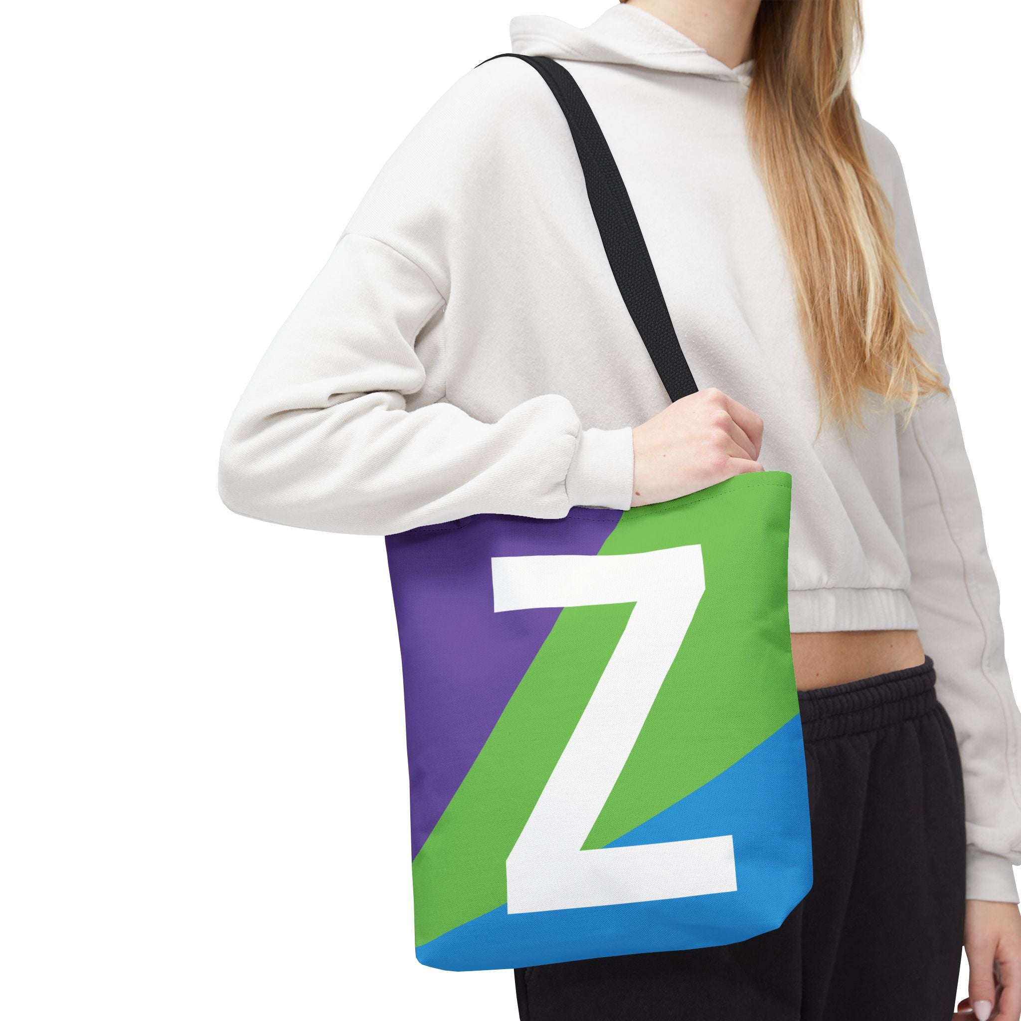 Monogram 'Z' Colorblock Tote Bag — Personalized Initial Z Shoulder Tote