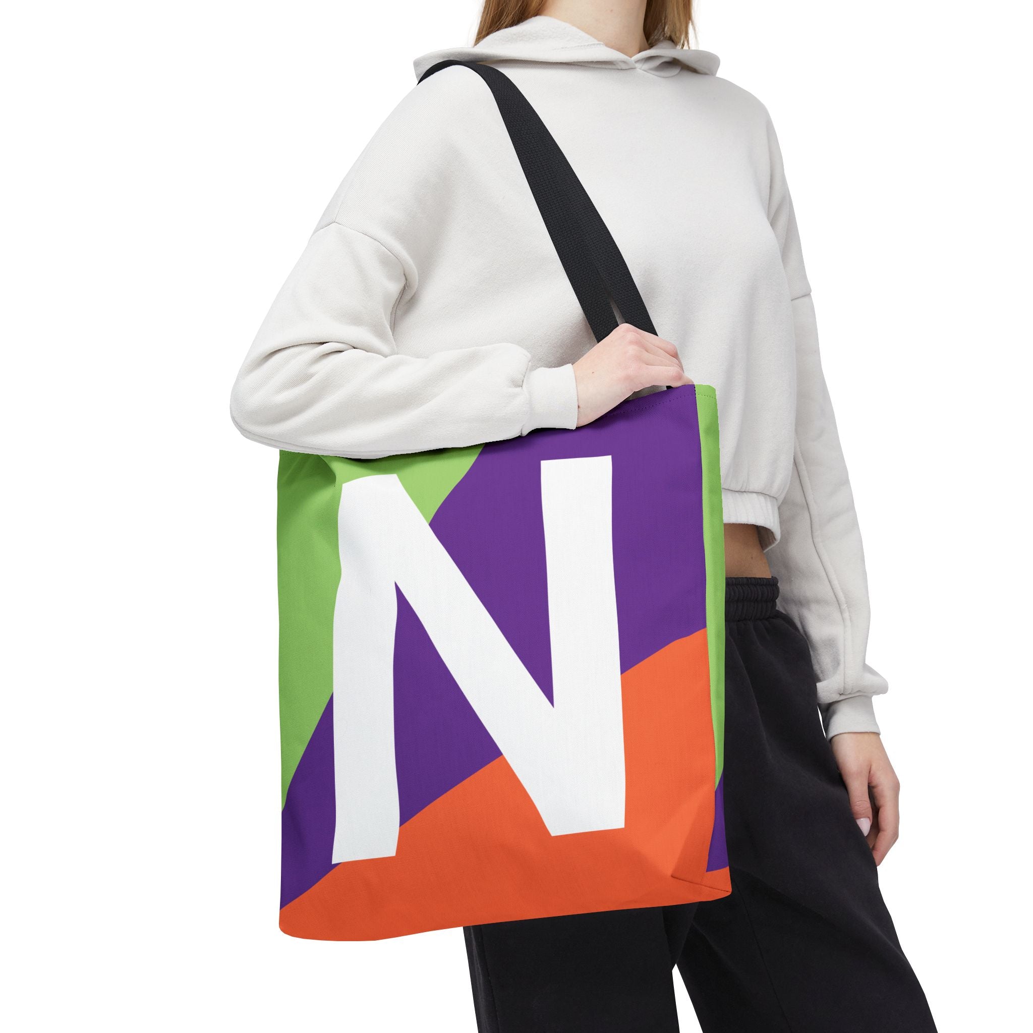 Monogram 'N' Colorblock Tote Bag — Personalized Initial N Shoulder Tote