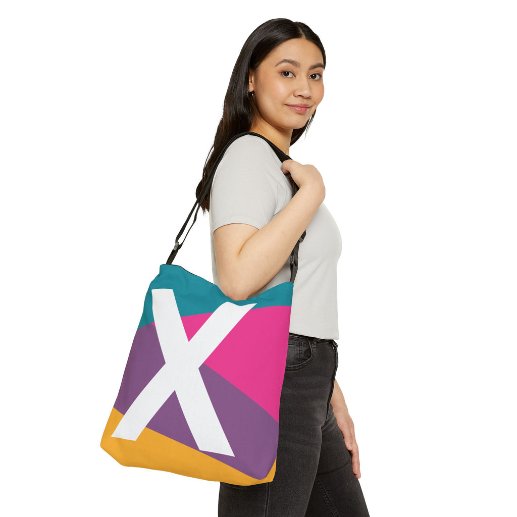 Initial Letter 'X' Colorblock Adjustable Tote Bag — Monogram Alphabet Shoulder Bag