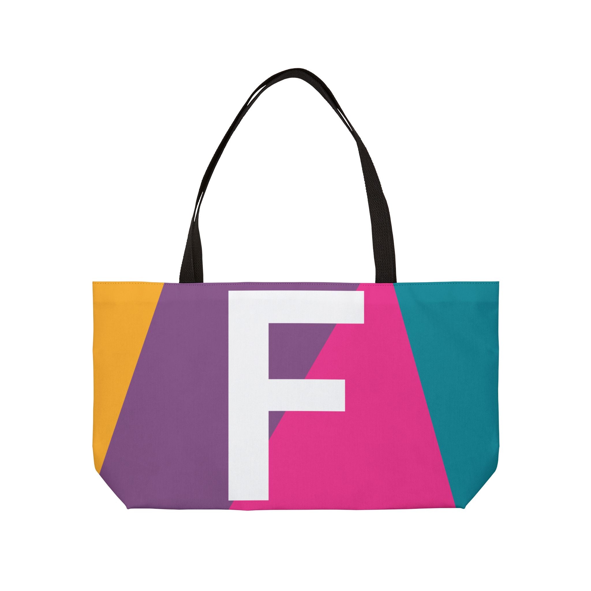 Personalized 'F' Colorblock Tote Bag — Monogram Weekender Tote