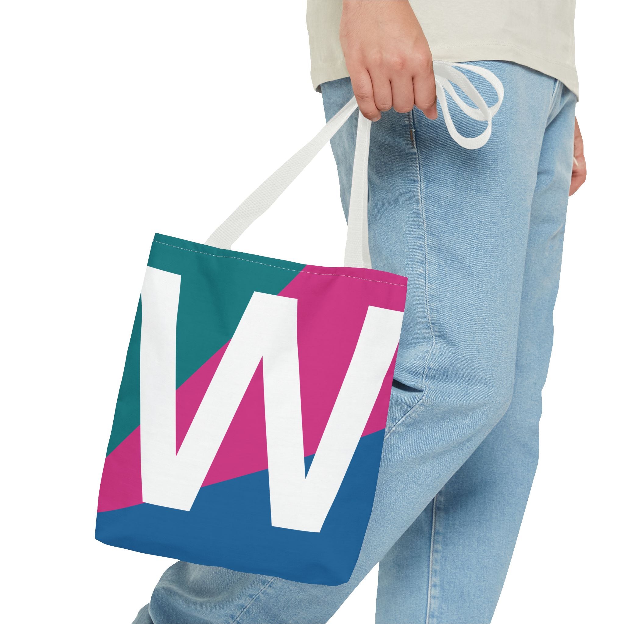 Monogram 'W' Colorblock Tote Bag — Personalized Initial W Shoulder Tote