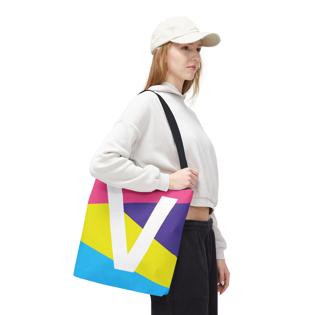 Monogram 'V' Colorblock Tote Bag — Personalized Initial V Shoulder Tote