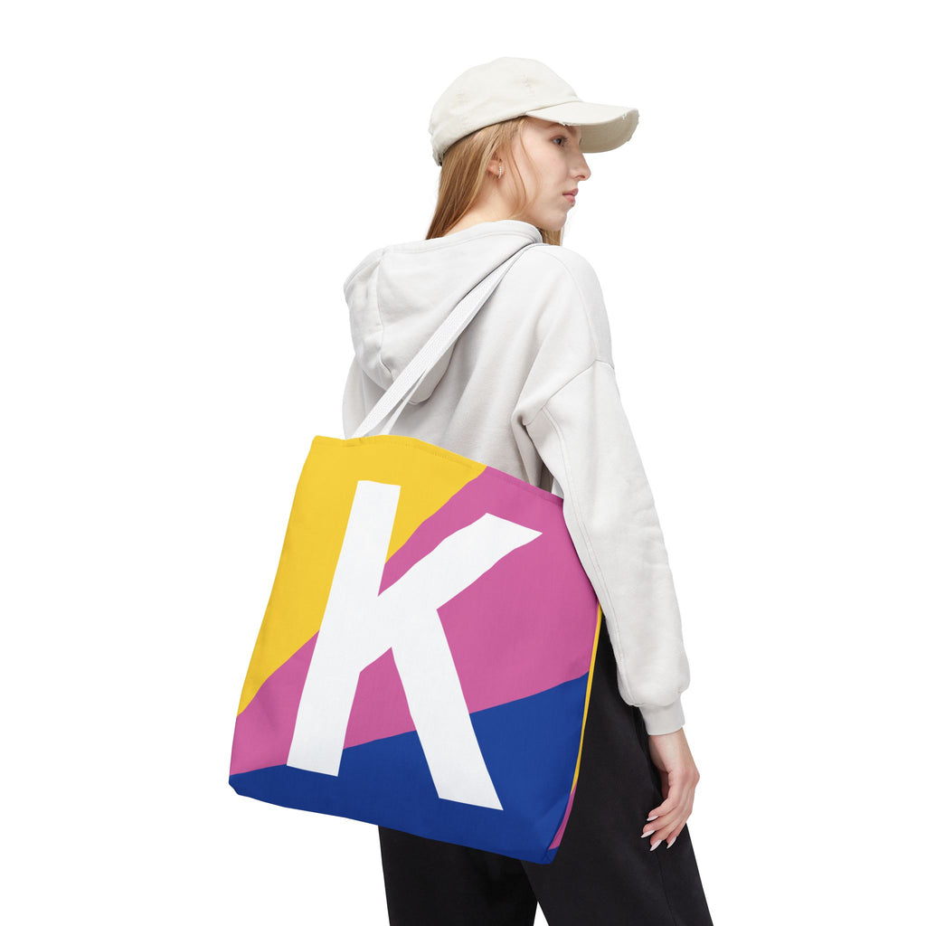Monogram 'K' Colorblock Tote Bag — Personalized Initial K Shoulder Tote