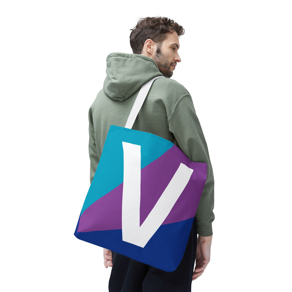 Monogram 'V' Colorblock Tote Bag — Personalized Initial V Shoulder Tote