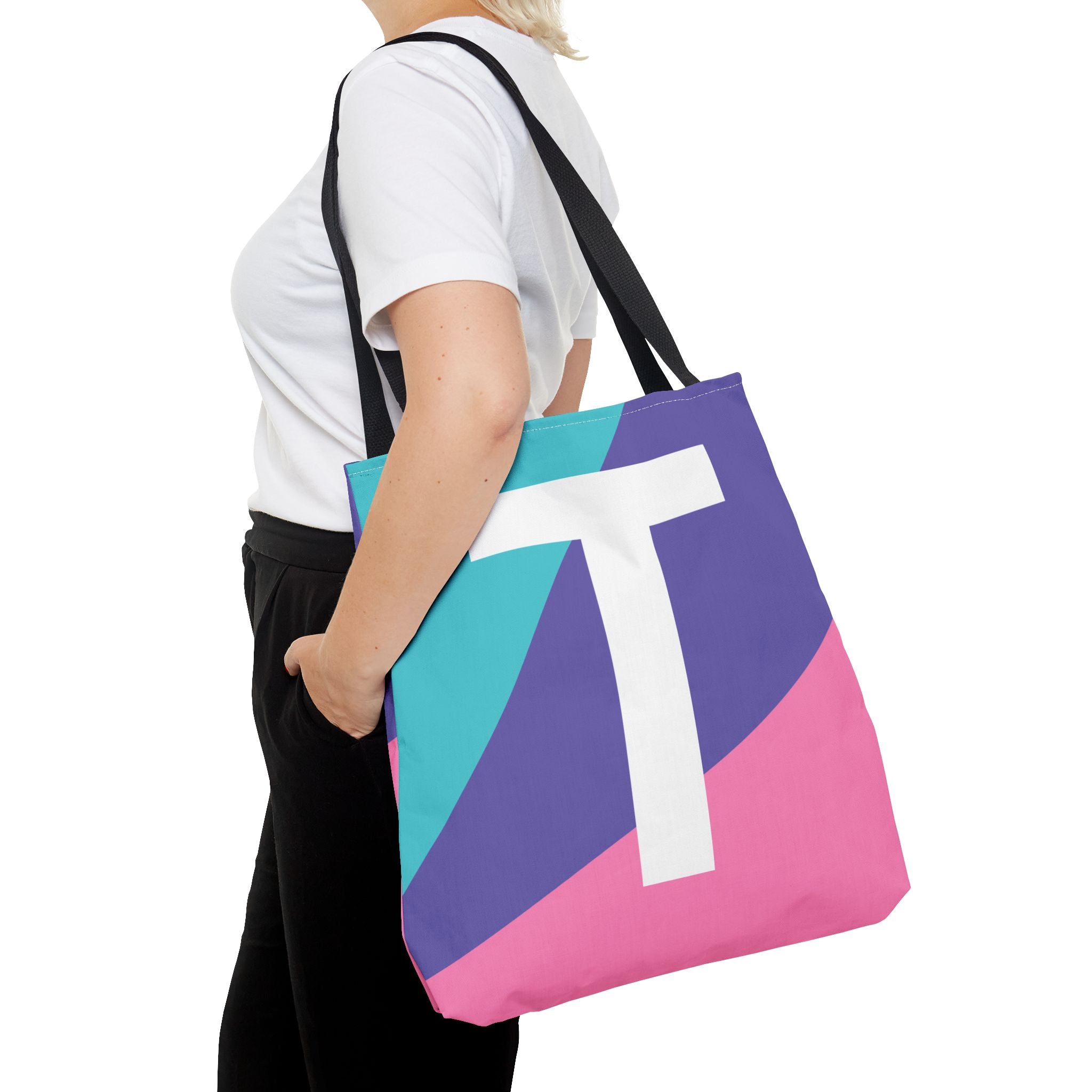 Monogram 'T' Colorblock Tote Bag — Personalized Initial T Shoulder Tote