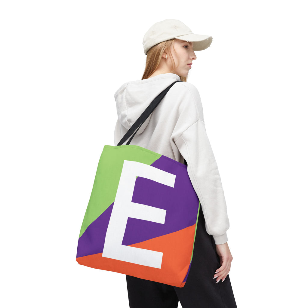 Monogram 'E' Colorblock Tote Bag — Personalized Initial E Shoulder Tote