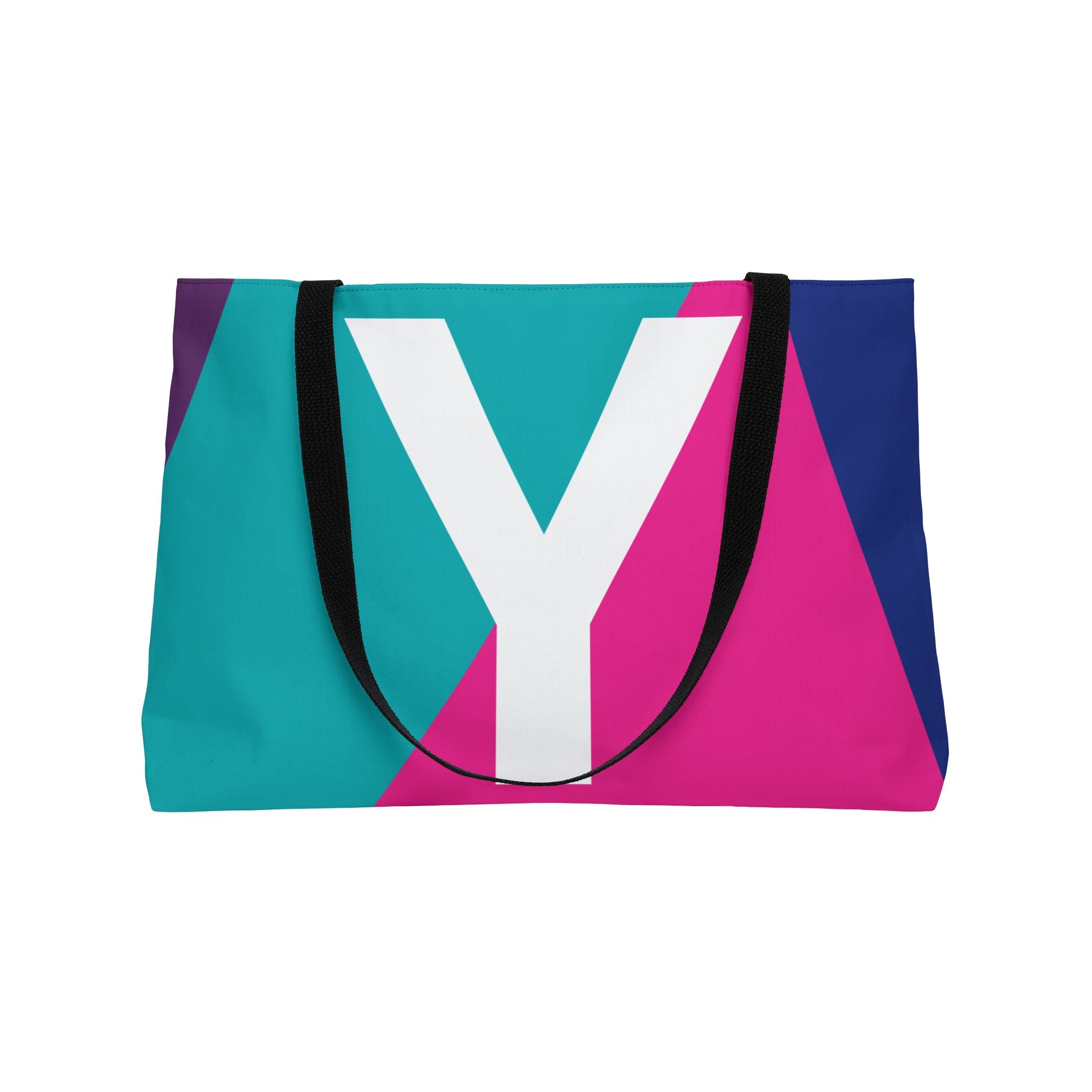 Personalized 'Y' Colorblock Tote Bag — Monogram Weekender Tote