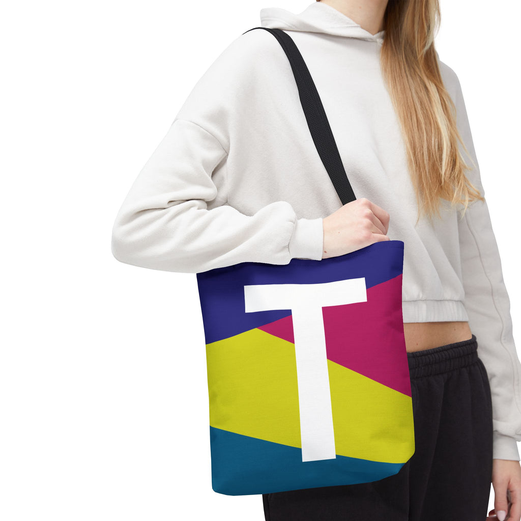 Monogram 'T' Colorblock Tote Bag — Personalized Initial T Shoulder Tote