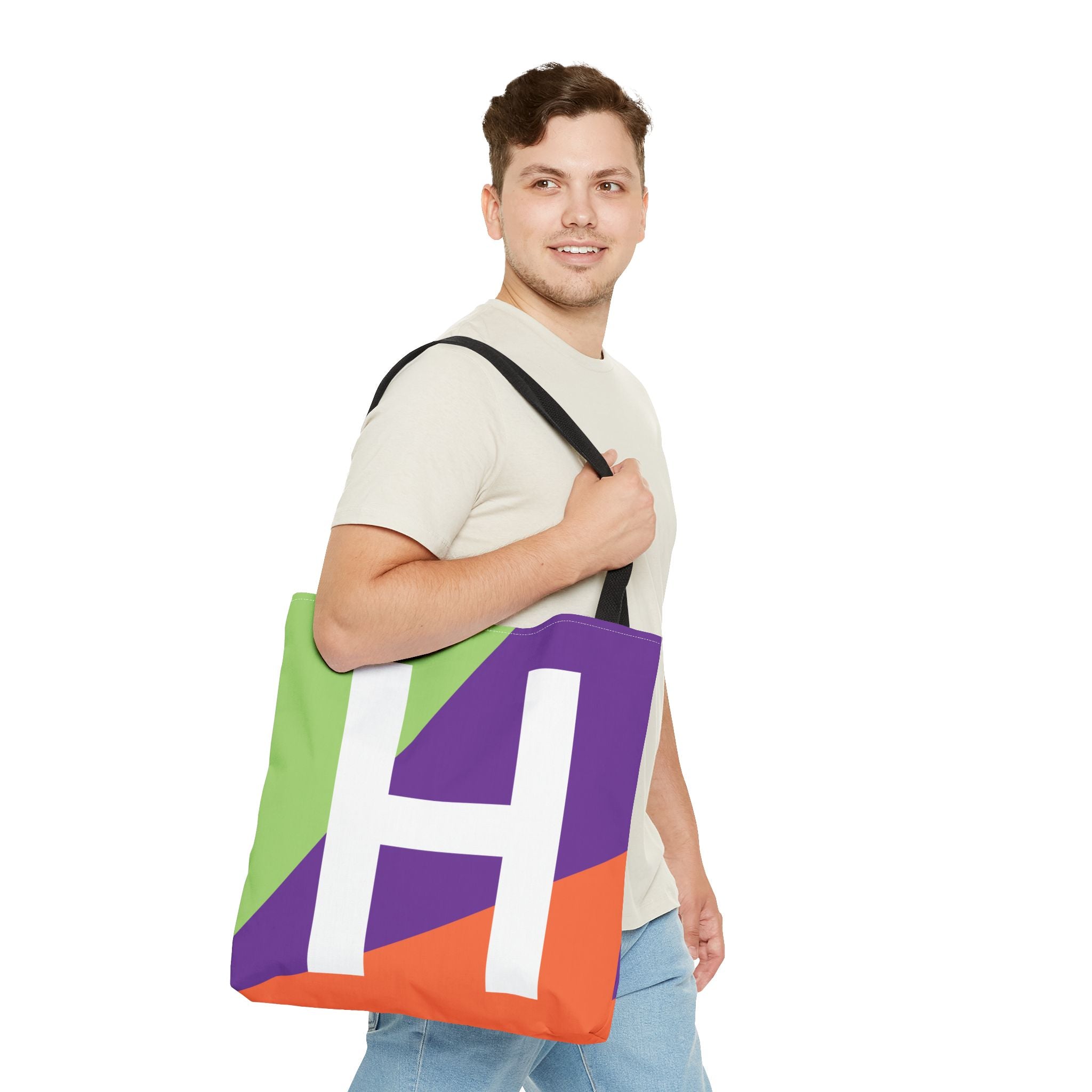 Monogram 'H' Colorblock Tote Bag — Personalized Initial H Shoulder Tote