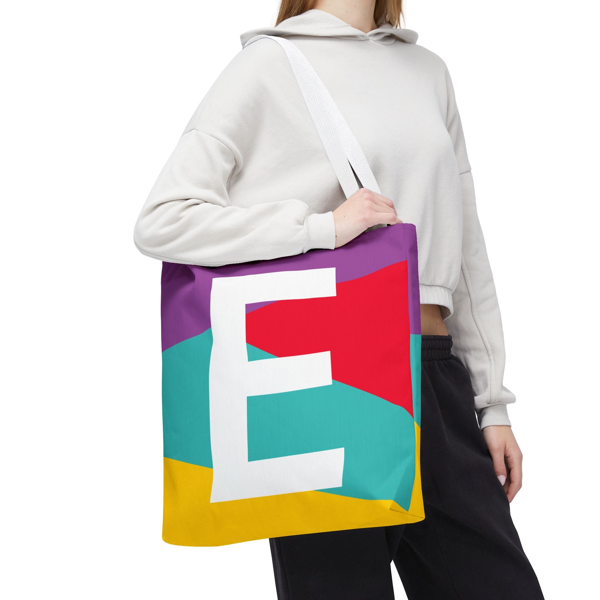 Monogram 'E' Colorblock Tote Bag — Personalized Initial E Shoulder Tote