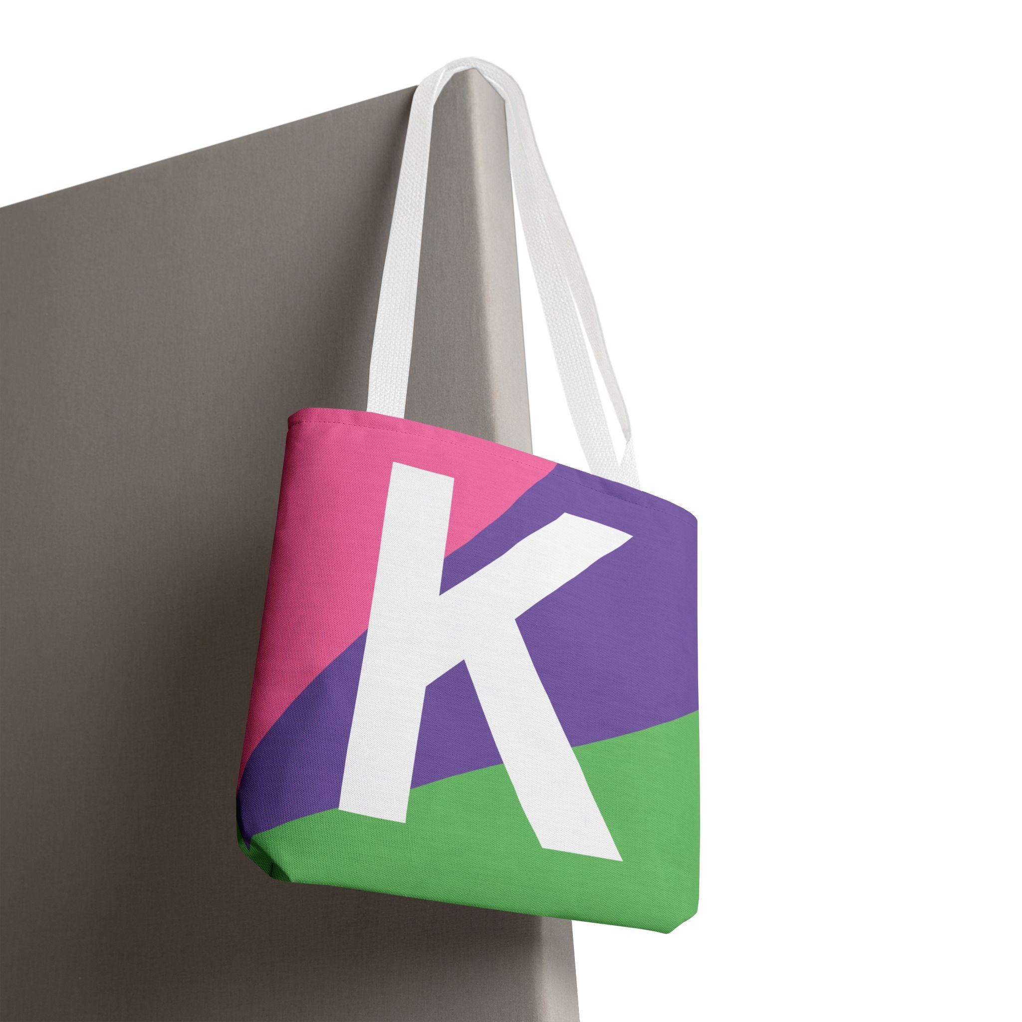 Monogram 'K' Colorblock Tote Bag — Personalized Initial K Shoulder Tote