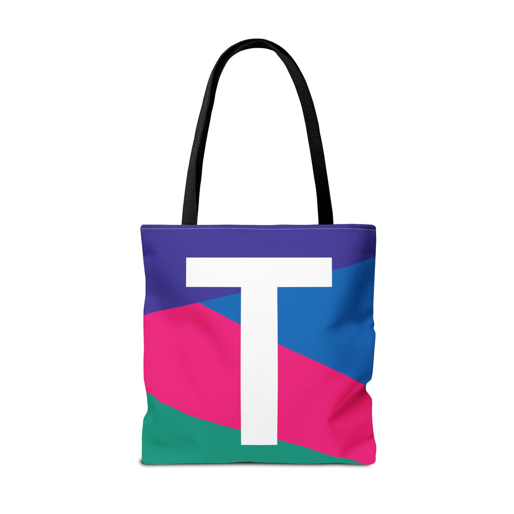 Monogram 'T' Colorblock Tote Bag — Personalized Initial T Shoulder Tote