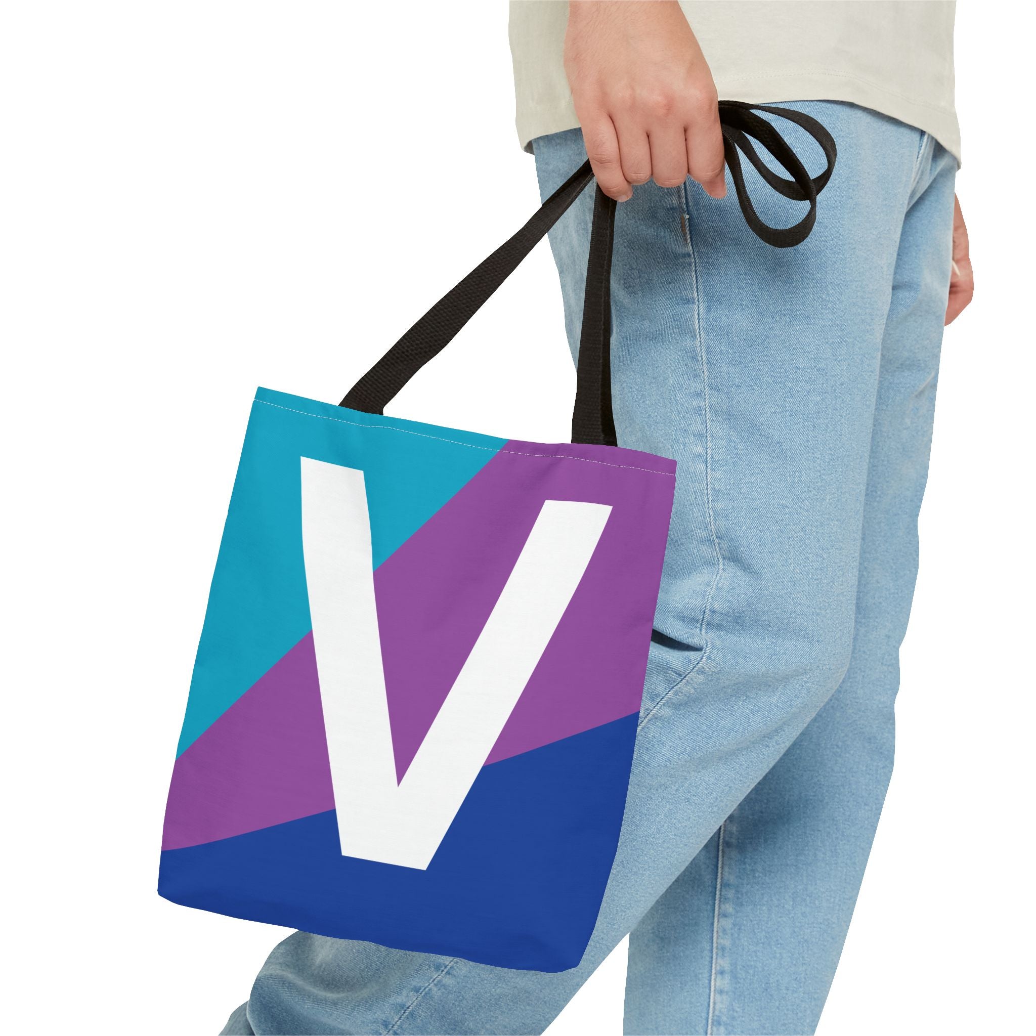 Monogram 'V' Colorblock Tote Bag — Personalized Initial V Shoulder Tote