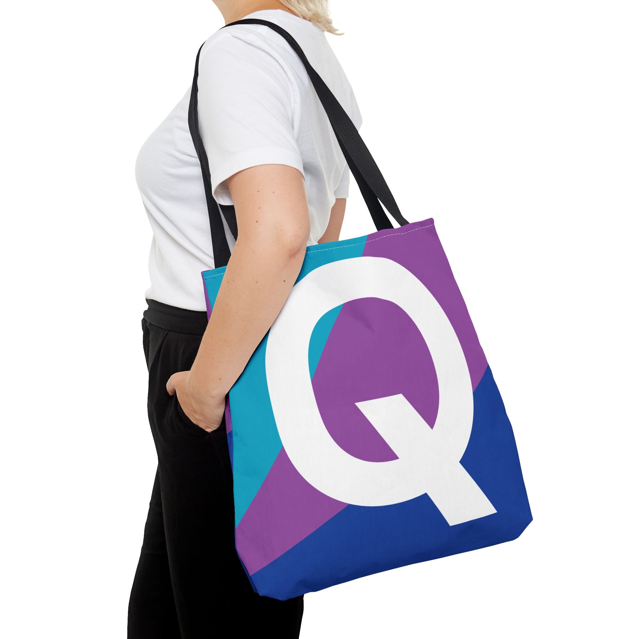 Monogram 'Q' Colorblock Tote Bag — Personalized Initial Q Shoulder Tote
