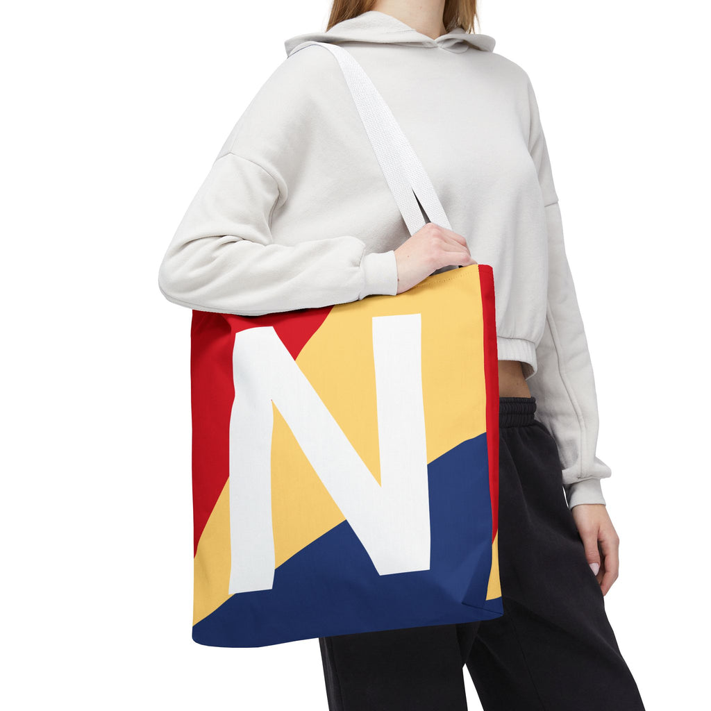 Monogram 'N' Colorblock Tote Bag — Personalized Initial N Shoulder Tote