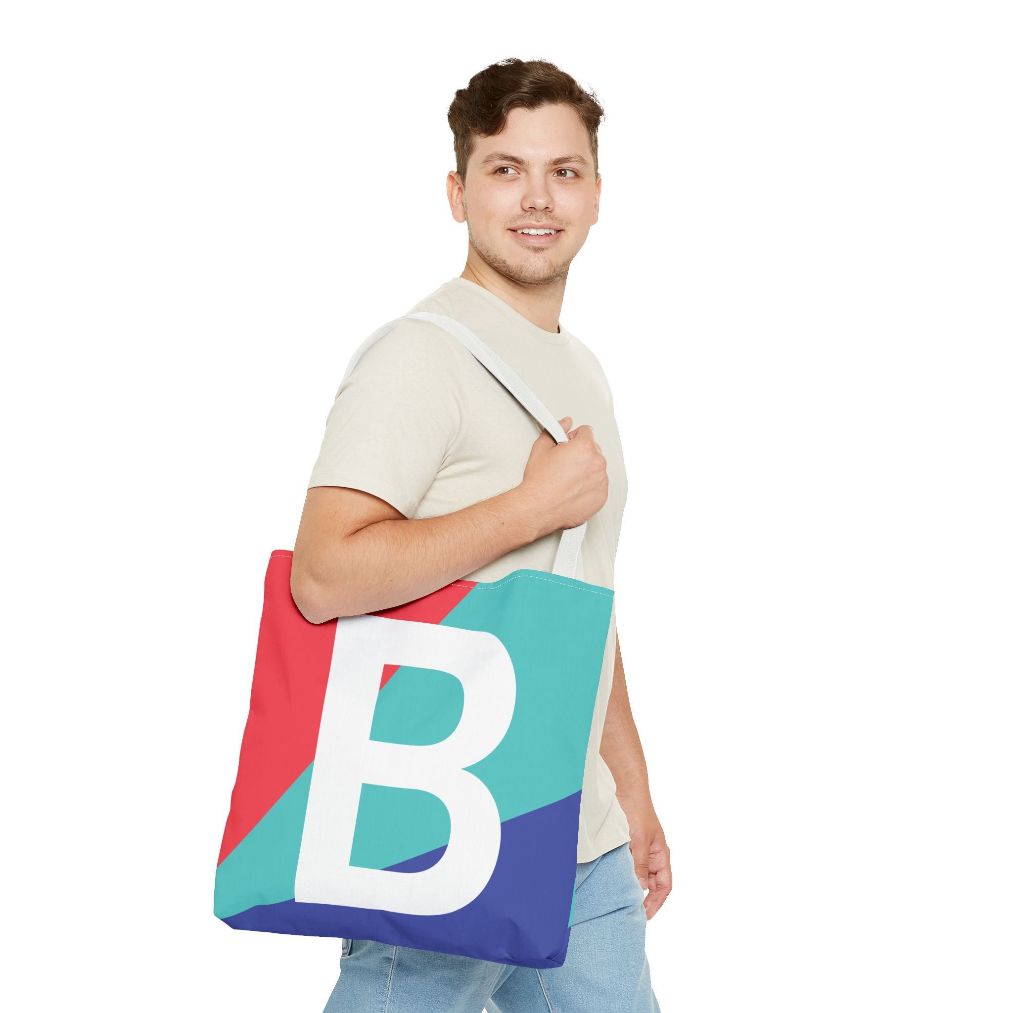 Monogram 'B' Colorblock Tote Bag — Personalized Initial B Shoulder Tote