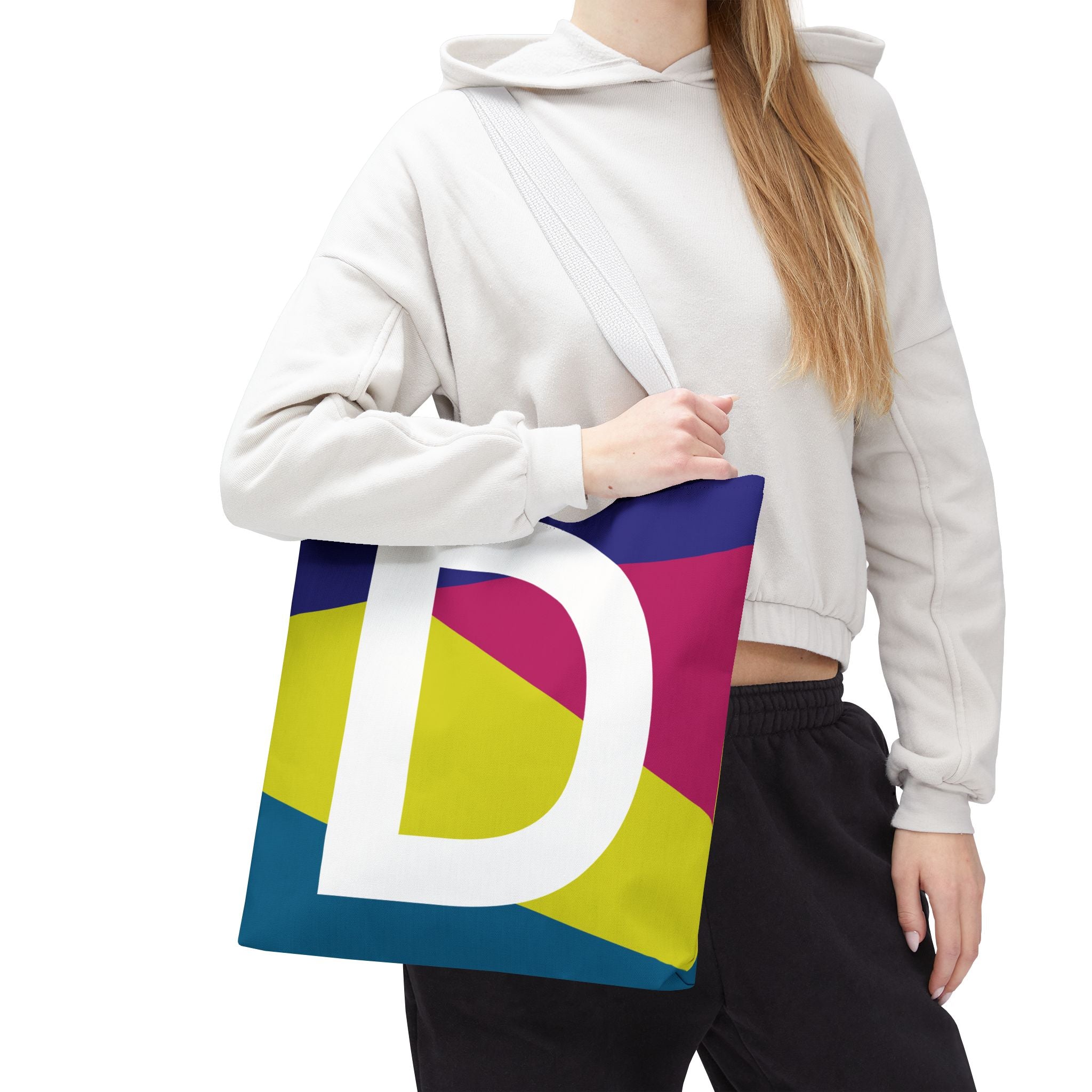 Monogram 'D' Colorblock Tote Bag — Personalized Initial D Shoulder Tote