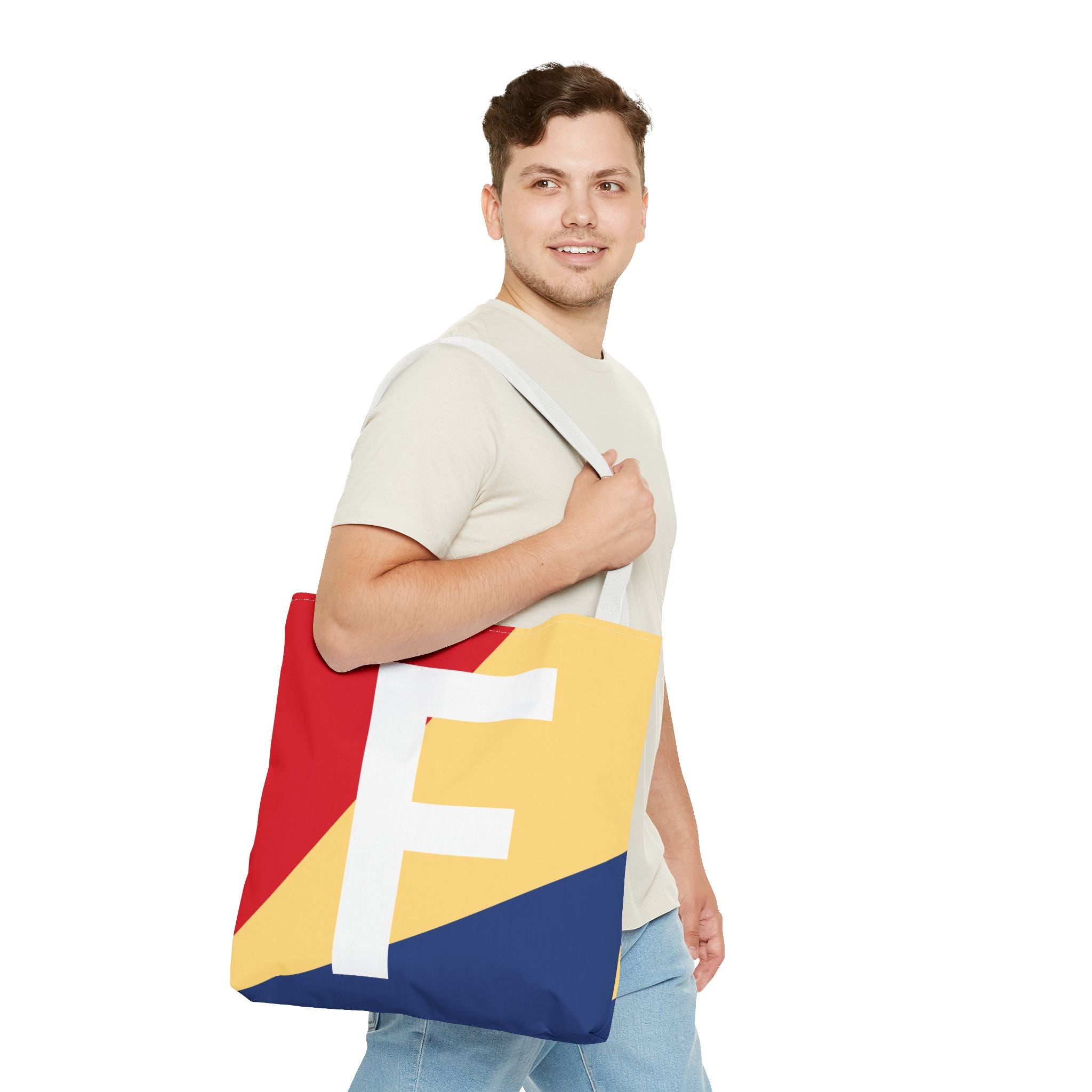 Monogram 'F' Colorblock Tote Bag — Personalized Initial F Shoulder Tote