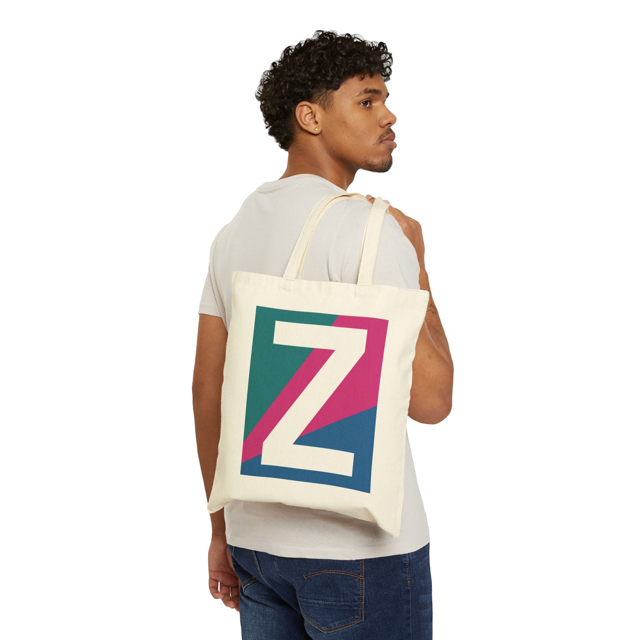 Initial Z Colorblock Canvas Tote Bag — Monogram Letter Z Reusable Grocery Tote