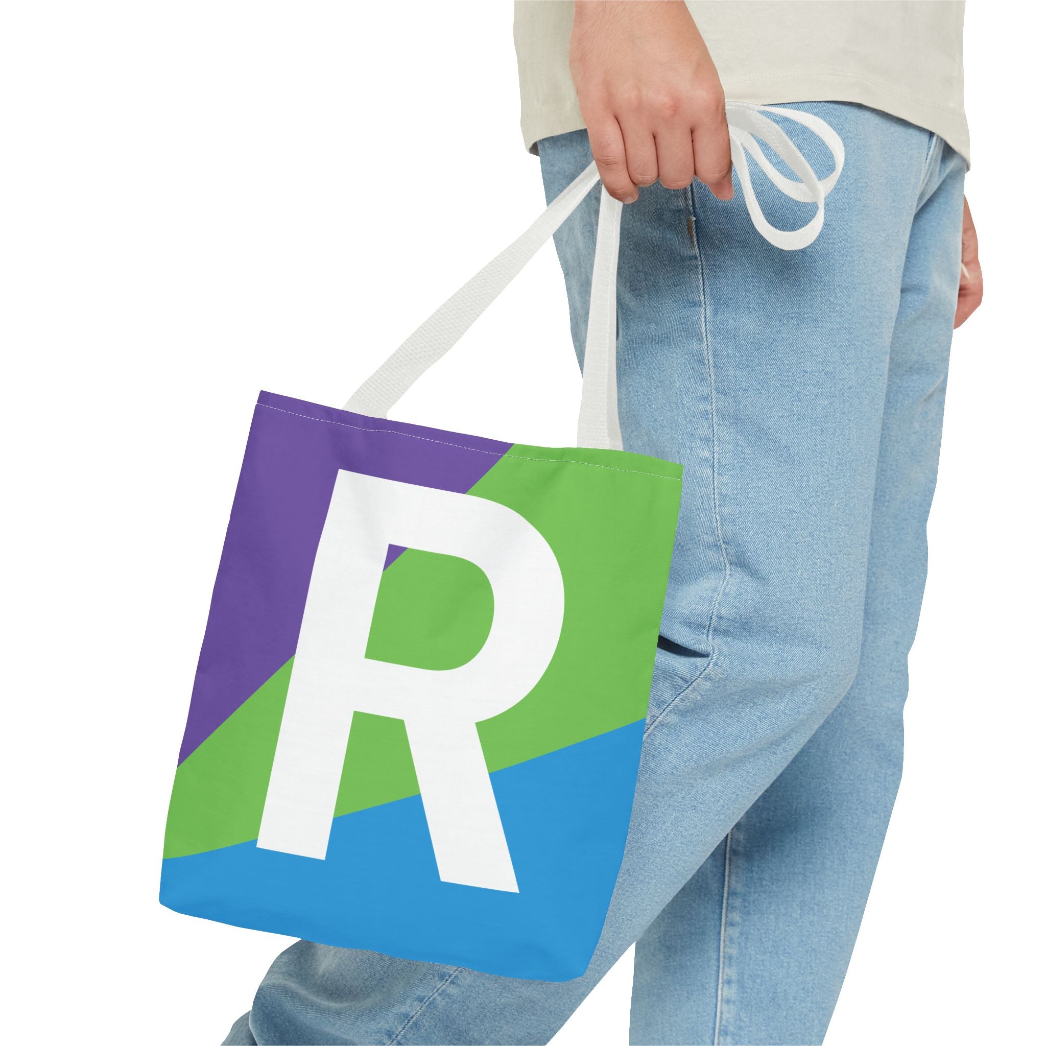 Monogram 'R' Colorblock Tote Bag — Personalized Initial R Shoulder Tote