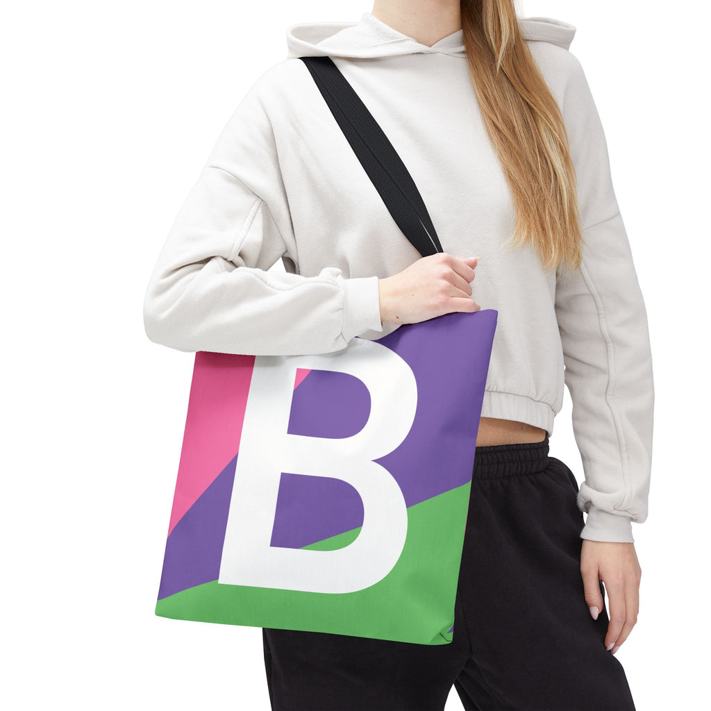 Monogram 'B' Colorblock Tote Bag — Personalized Initial B Shoulder Tote