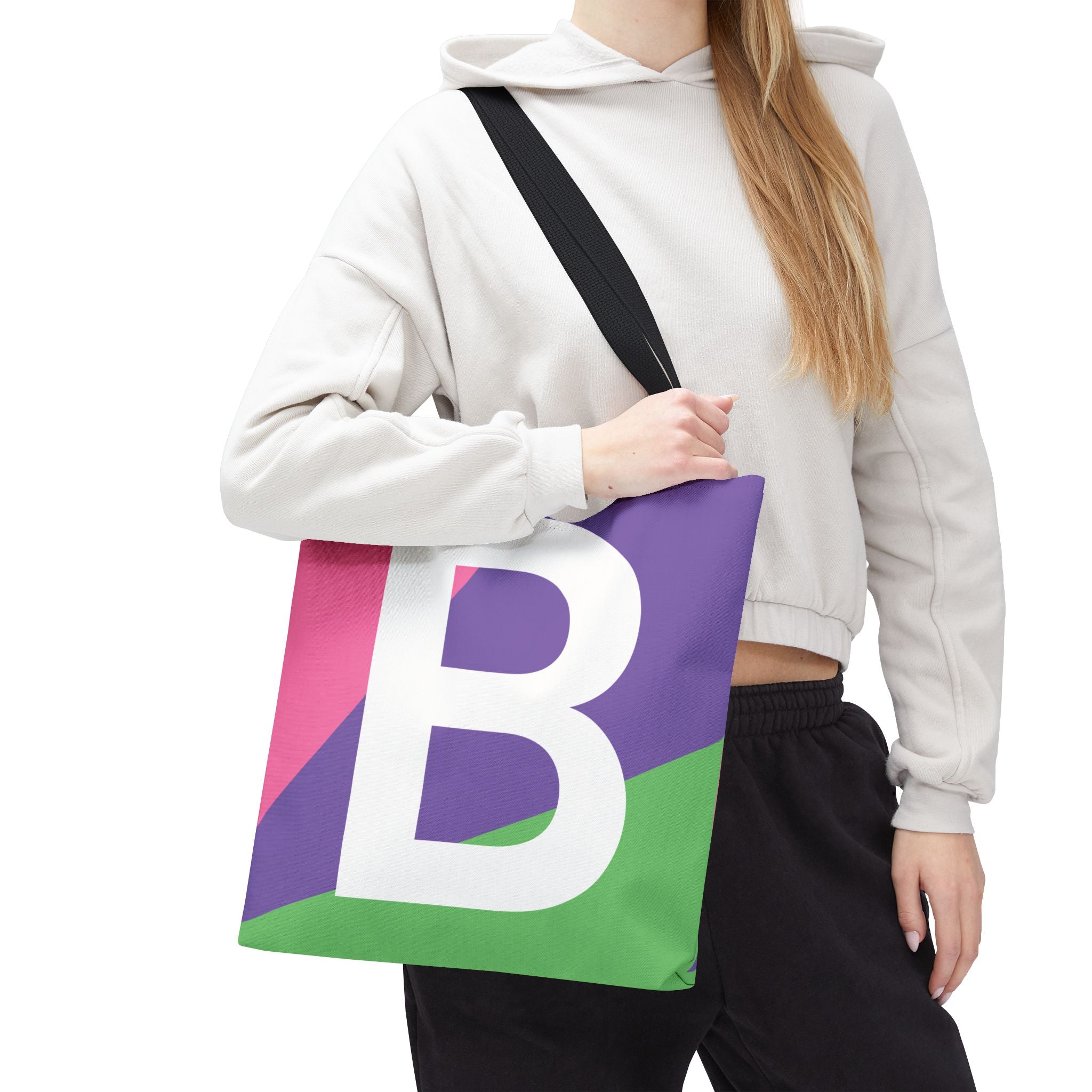 Monogram 'B' Colorblock Tote Bag — Personalized Initial B Shoulder Tote