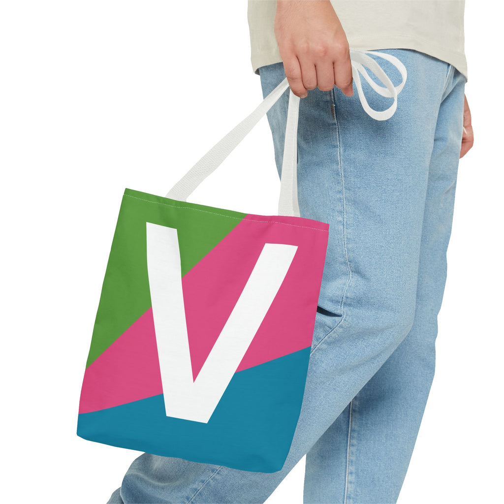 Monogram 'V' Colorblock Tote Bag — Personalized Initial V Shoulder Tote