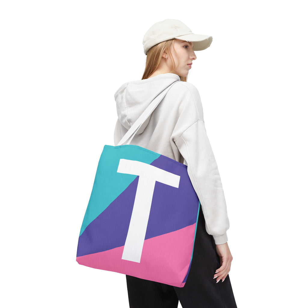 Monogram 'T' Colorblock Tote Bag — Personalized Initial T Shoulder Tote