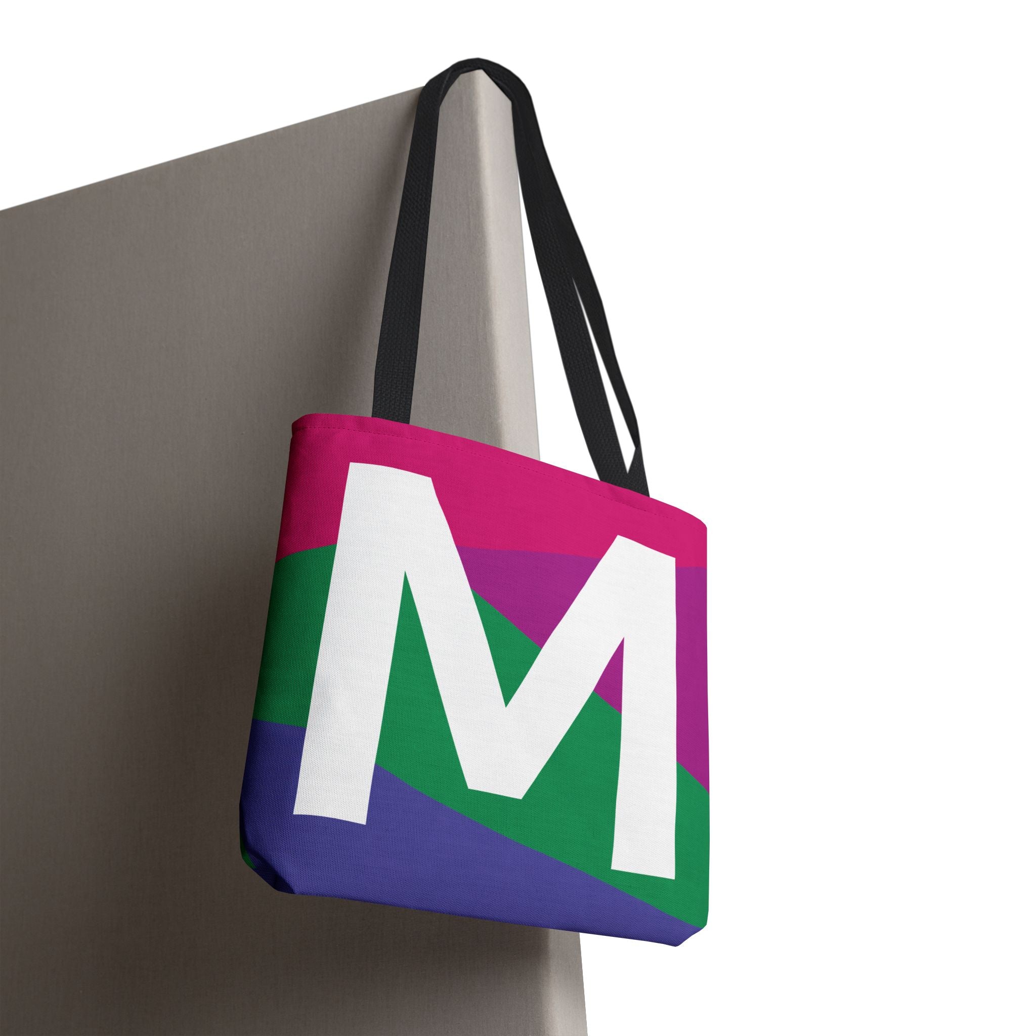 Monogram 'M' Colorblock Tote Bag — Personalized Initial M Shoulder Tote