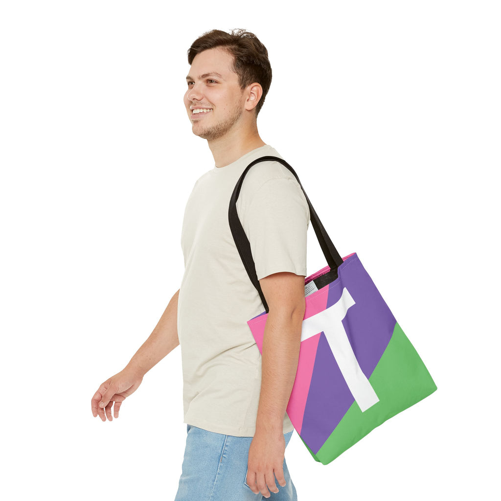 Monogram 'T' Colorblock Tote Bag — Personalized Initial T Shoulder Tote