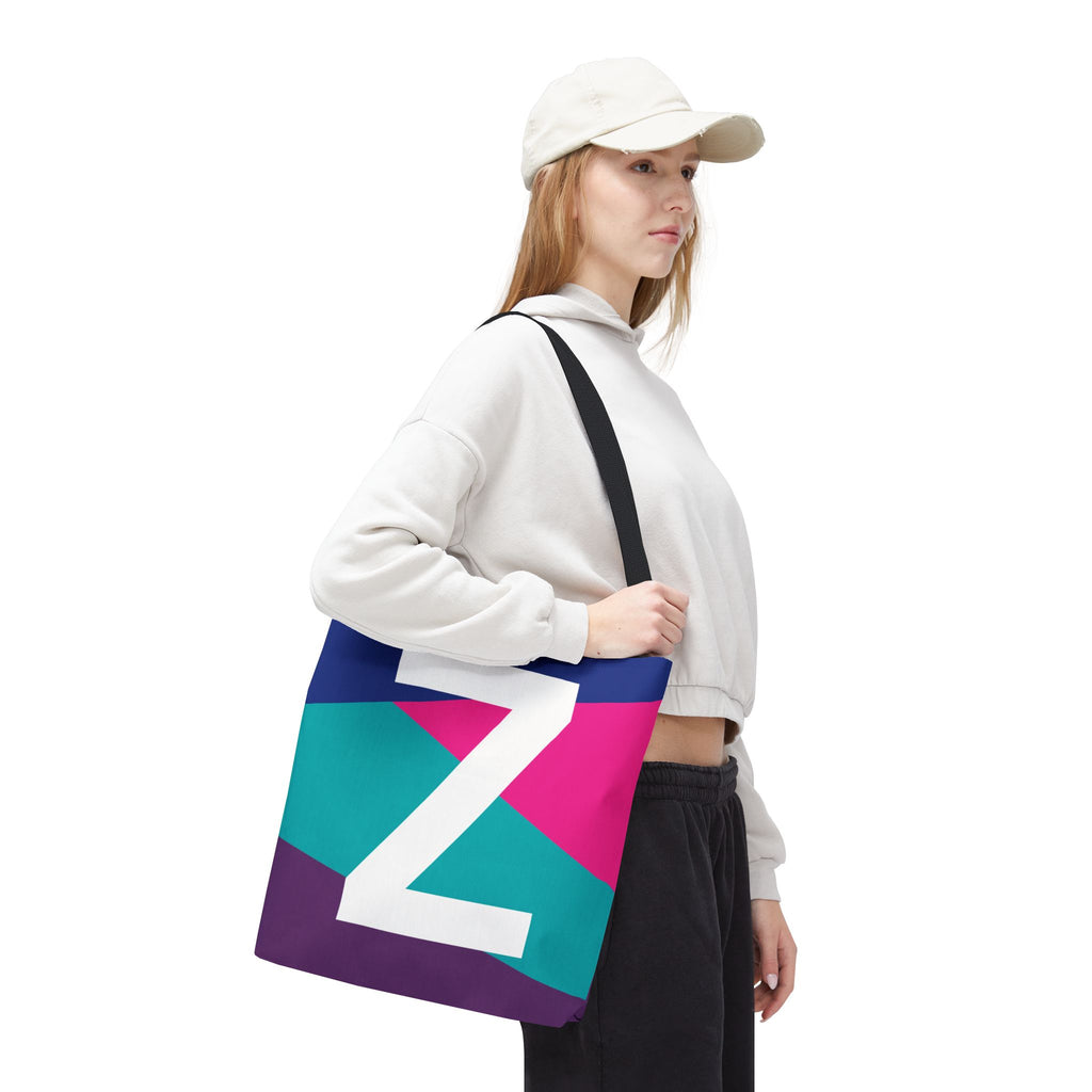 Monogram 'Z' Colorblock Tote Bag — Personalized Initial Z Shoulder Tote