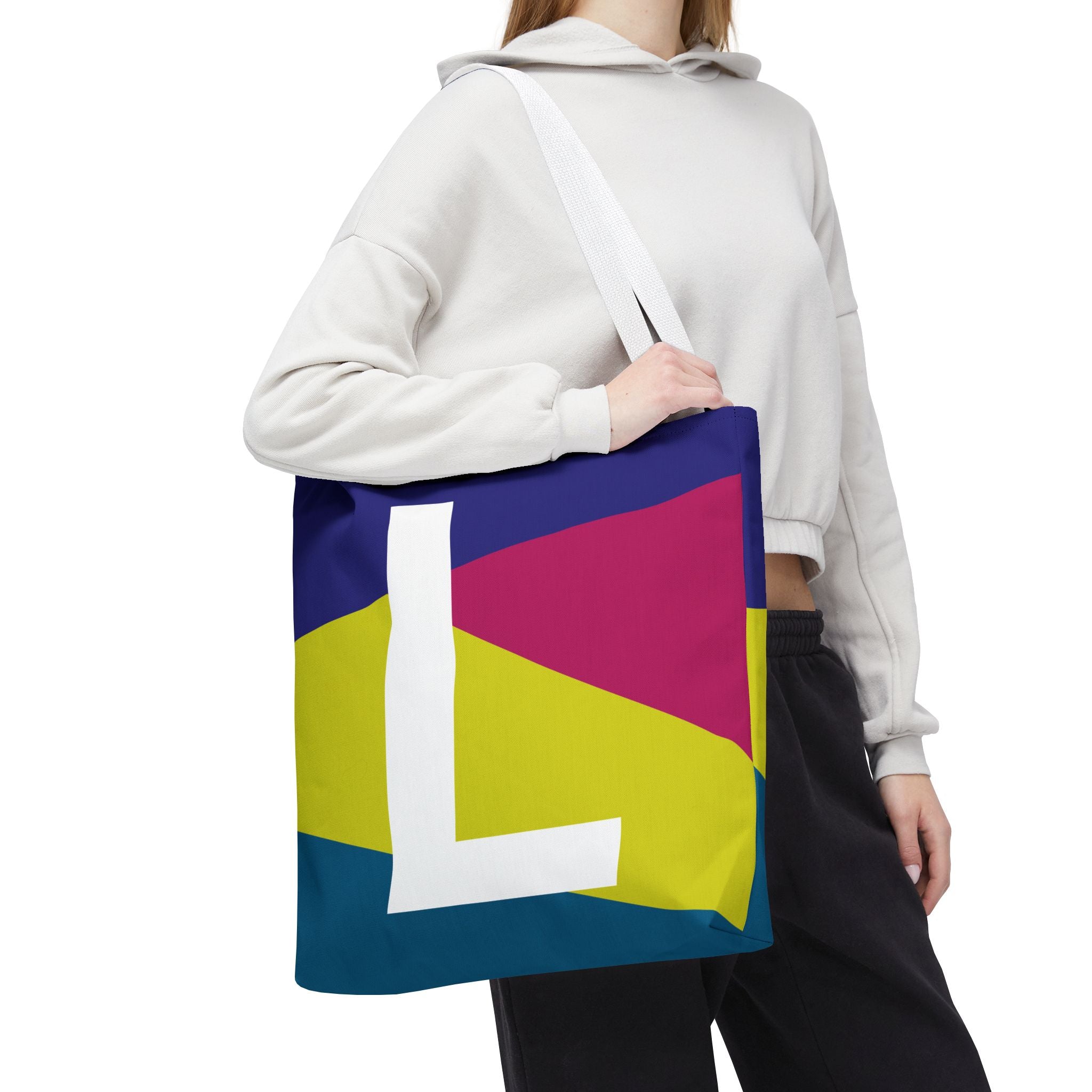 Monogram 'L' Colorblock Tote Bag — Personalized Initial L Shoulder Tote