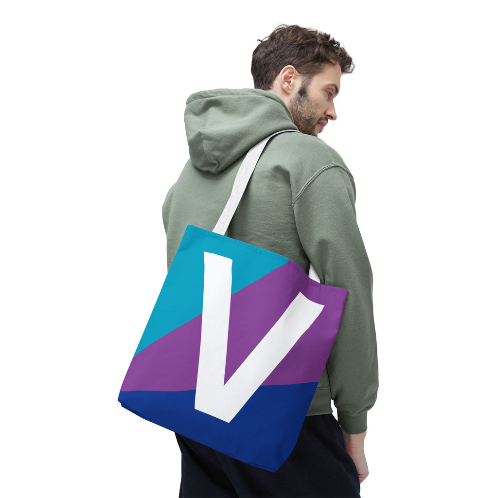 Monogram 'V' Colorblock Tote Bag — Personalized Initial V Shoulder Tote