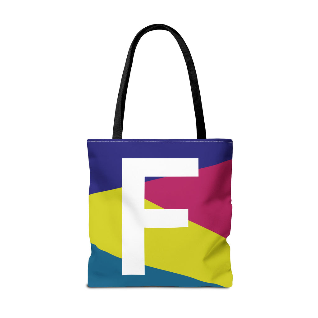 Monogram 'F' Colorblock Tote Bag — Personalized Initial F Shoulder Tote