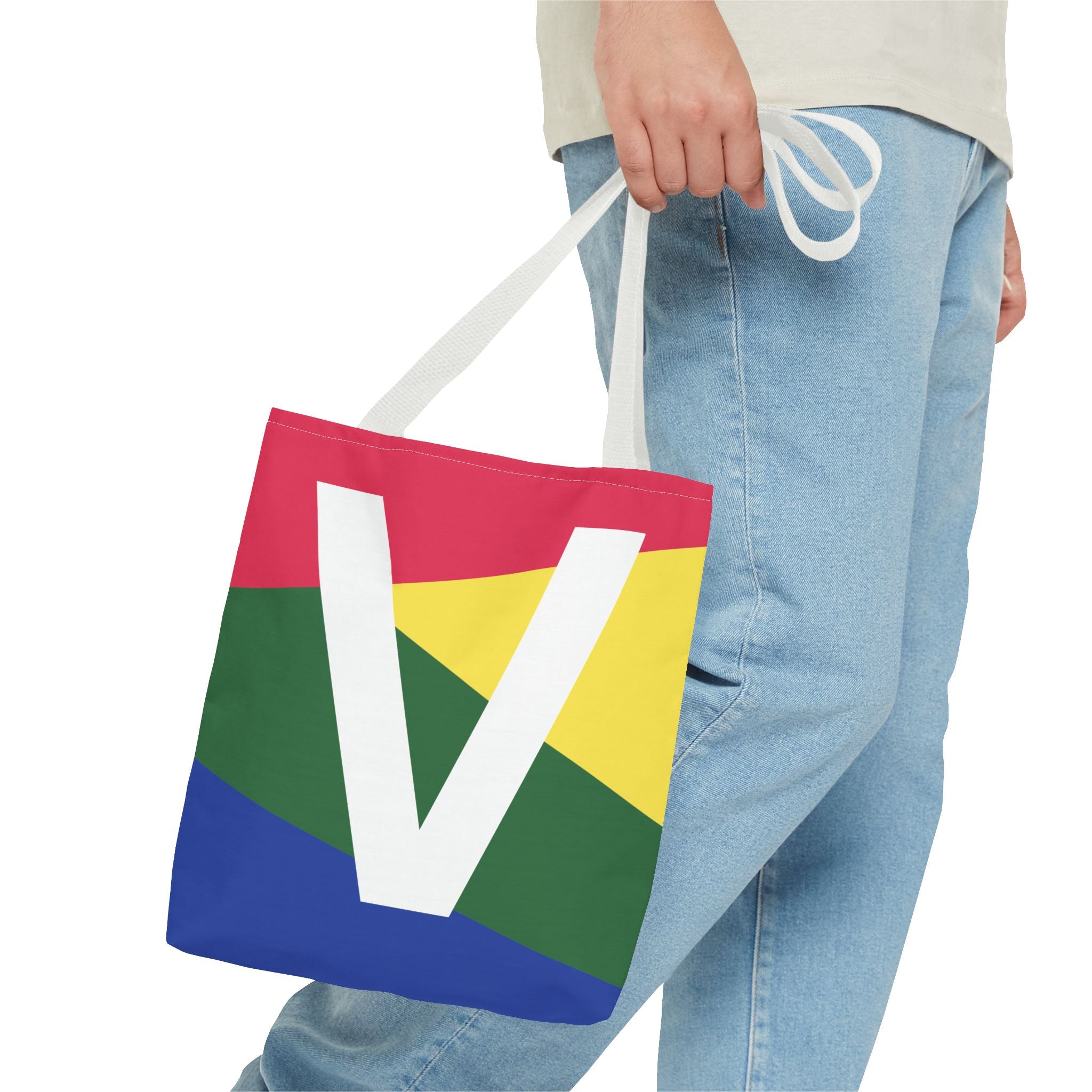 Monogram 'V' Colorblock Tote Bag — Personalized Initial V Shoulder Tote