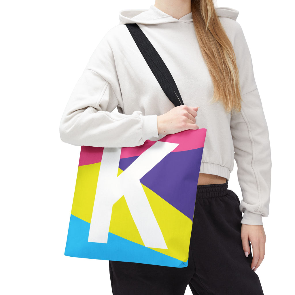 Monogram 'K' Colorblock Tote Bag — Personalized Initial K Shoulder Tote