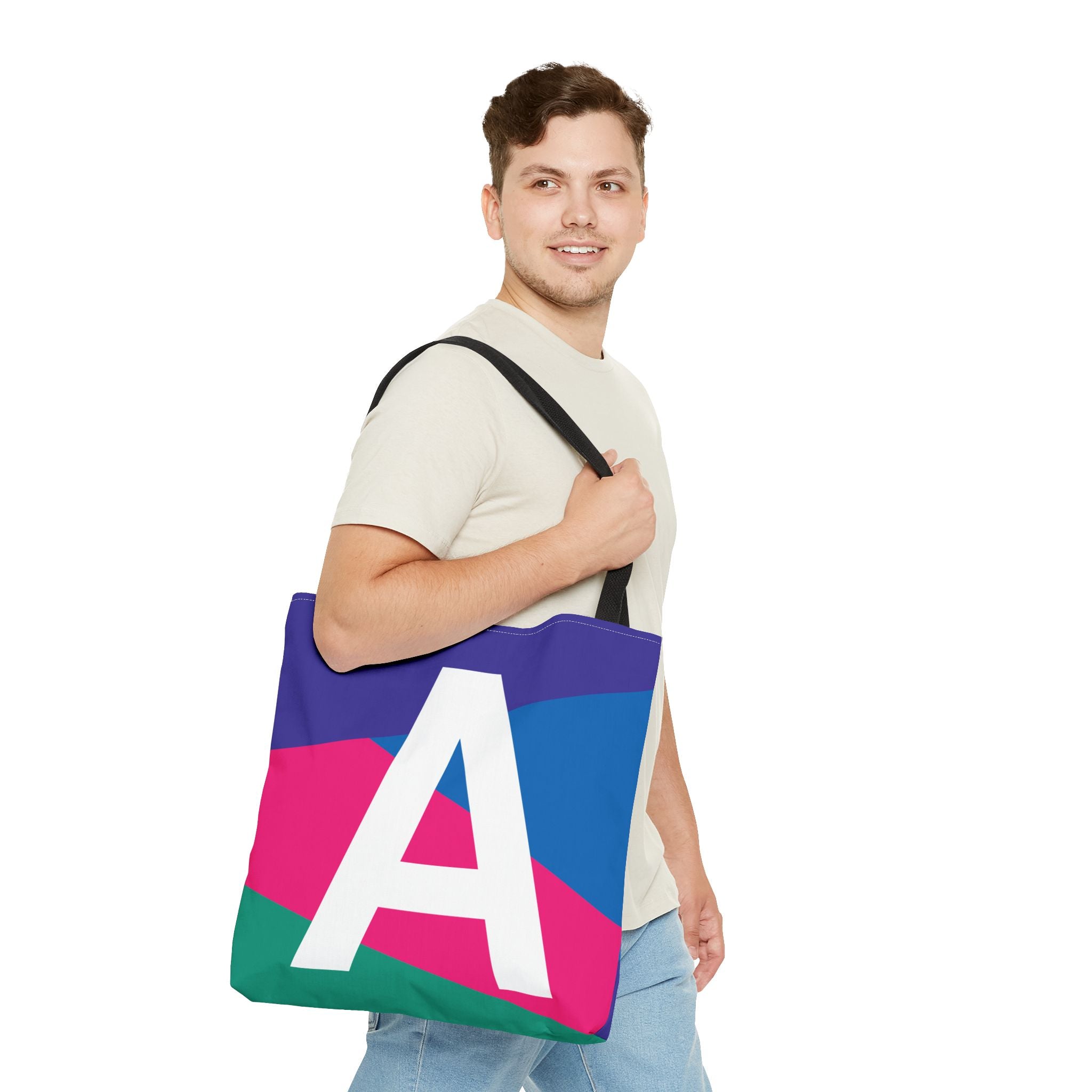 Monogram 'A' Colorblock Tote Bag — Personalized Initial A Shoulder Tote