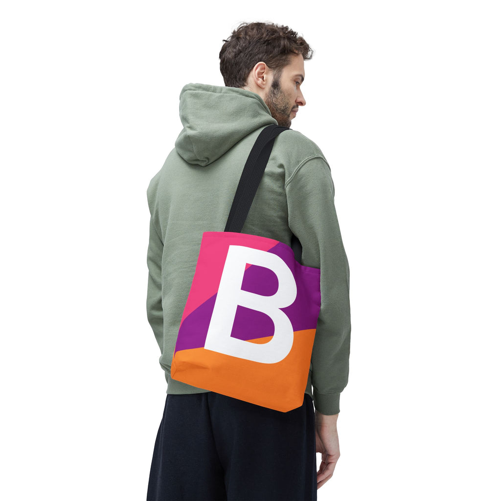 Monogram 'B' Colorblock Tote Bag — Personalized Initial B Shoulder Tote