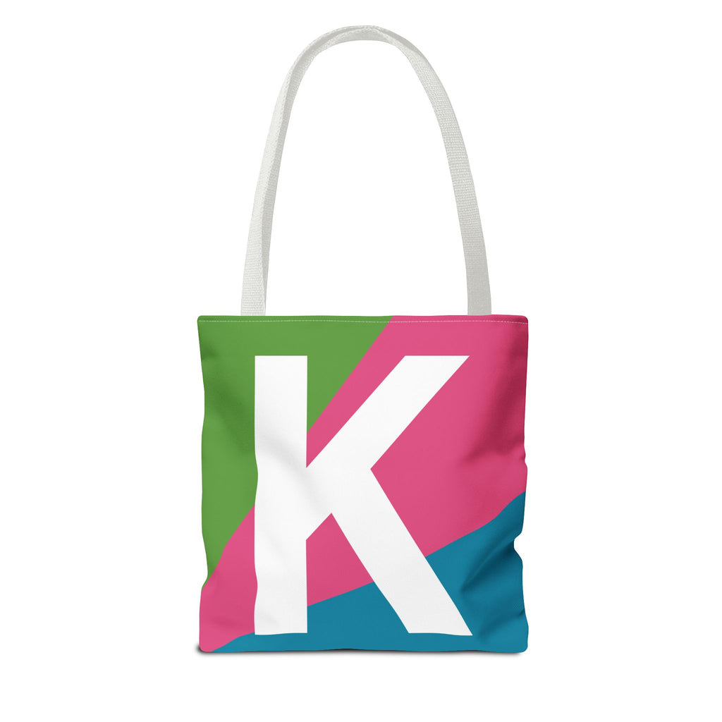 Monogram 'K' Colorblock Tote Bag — Personalized Initial K Shoulder Tote