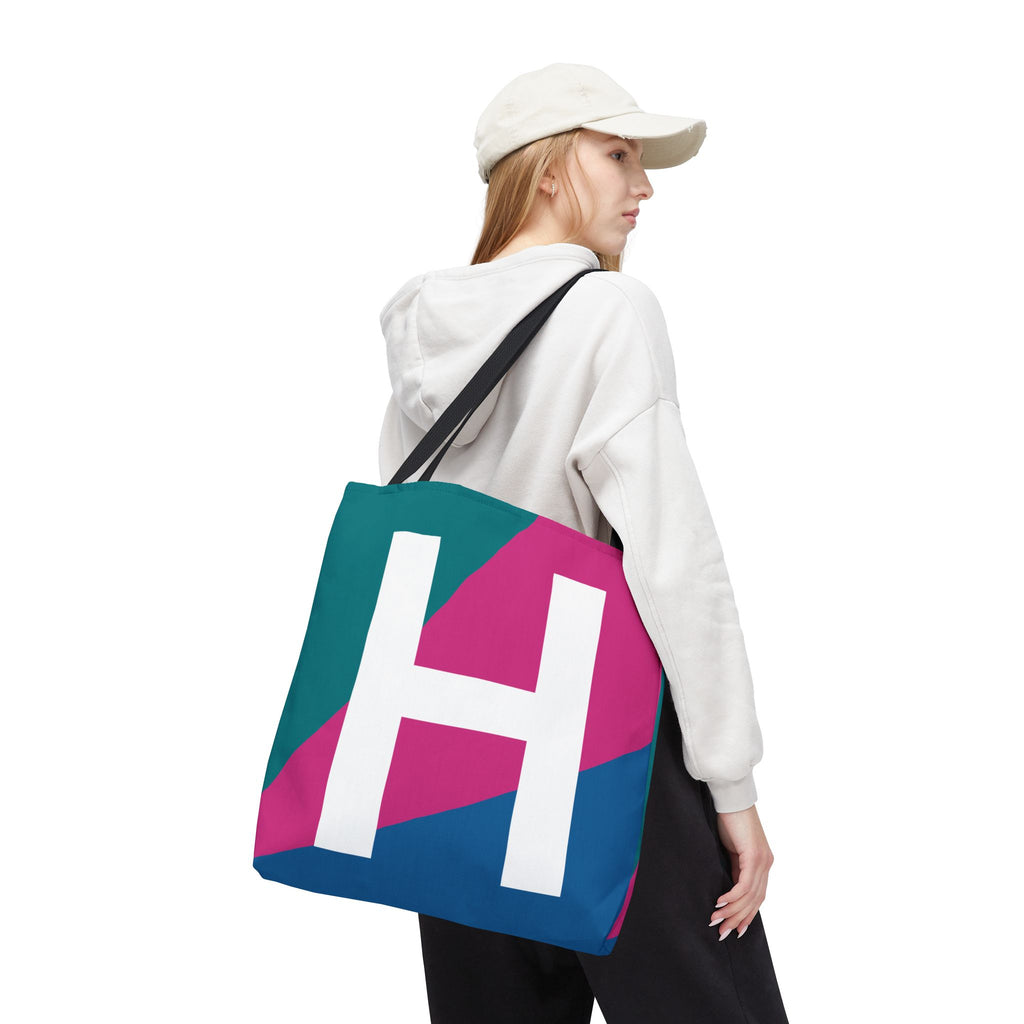 Monogram 'H' Colorblock Tote Bag — Personalized Initial H Shoulder Tote
