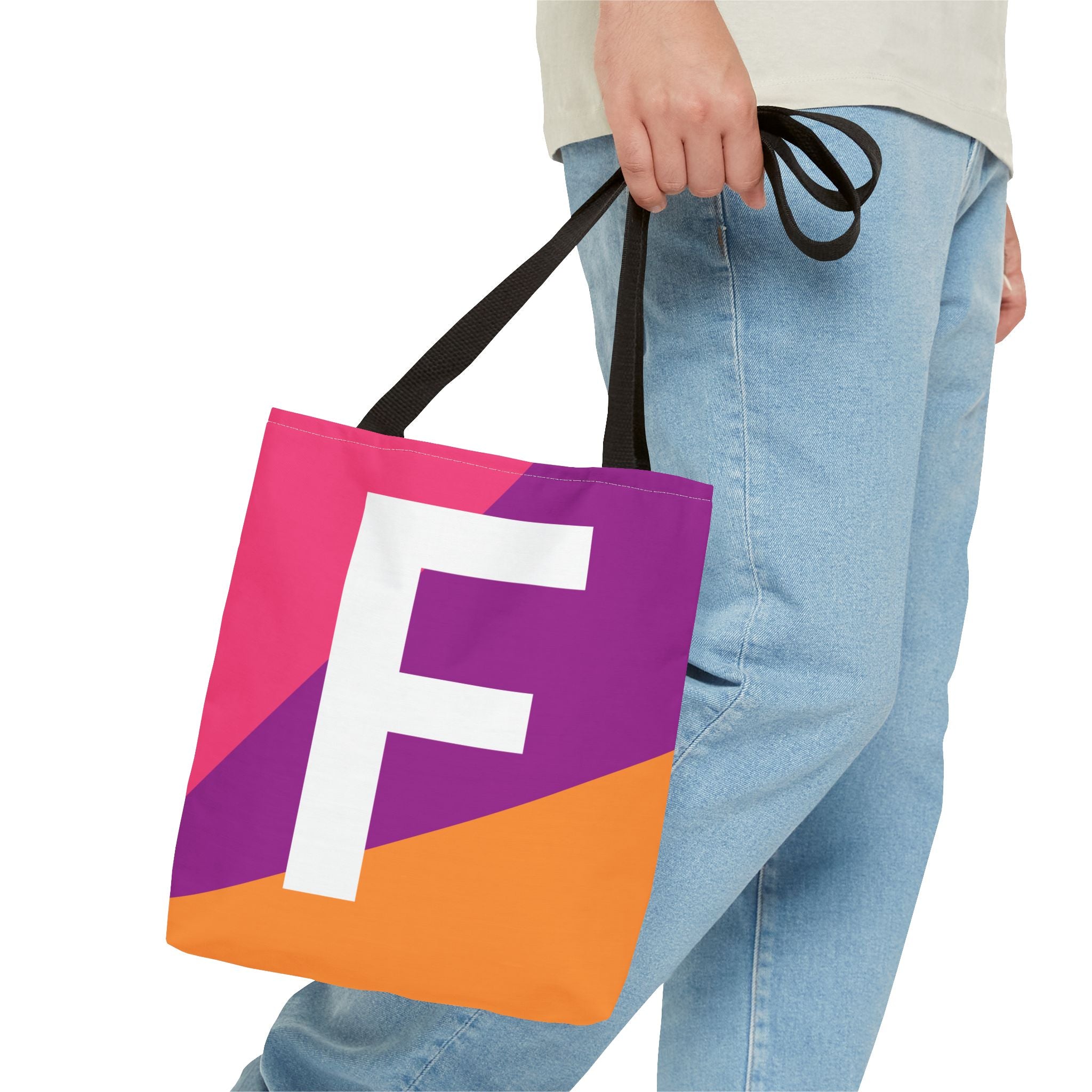 Monogram 'F' Colorblock Tote Bag — Personalized Initial F Shoulder Tote